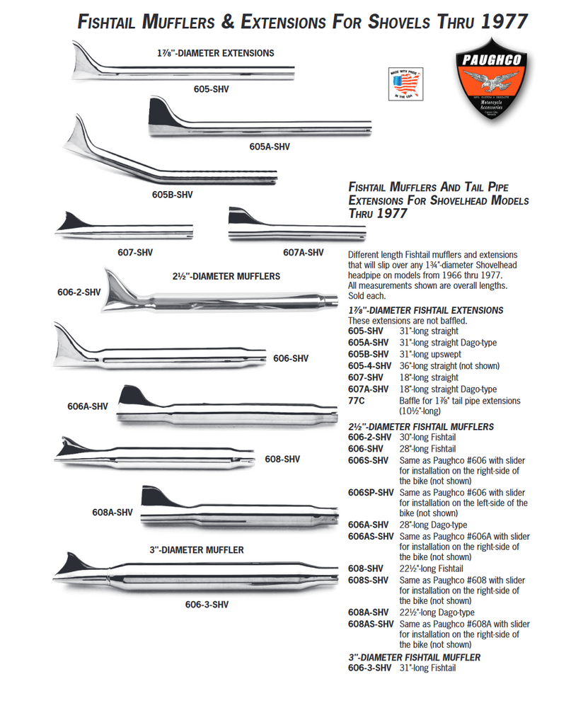 Shovelhead Fishtail Mufflers & Extensions - Paughco, Inc