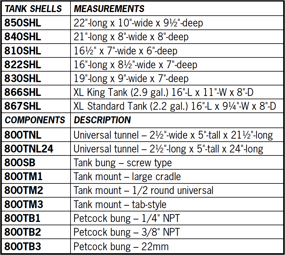Tank Shell Chart Build Your Own Tank Universal Shells And Components - Paughco, Inc