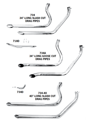 Staggered Dual Drag Pipes For 1970 - 1984 Shovelhead FL Models With Kick Or Electric Start